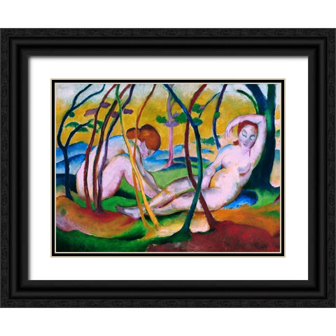 Nudes under Trees Black Ornate Wood Framed Art Print with Double Matting by Marc, Franz