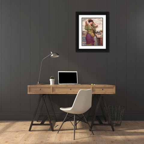 A Fair Reflection Black Ornate Wood Framed Art Print with Double Matting by Godward, John William