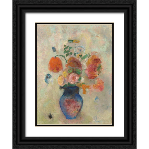 Large Vase with Flowers Black Ornate Wood Framed Art Print with Double Matting by Redon, Odilon