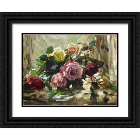 Roses on a Tablecloth Black Ornate Wood Framed Art Print with Double Matting by Koester, Alexander