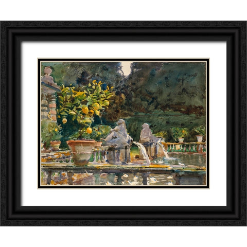 Villa di Marlia, Lucca (A Fountain) Black Ornate Wood Framed Art Print with Double Matting by Sargent, John Singer