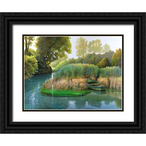 Sul fiume Black Ornate Wood Framed Art Print with Double Matting by Galasso, Adriano