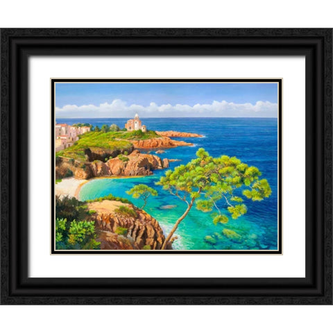 Costa del Mediterraneo Black Ornate Wood Framed Art Print with Double Matting by Galasso, Adriano