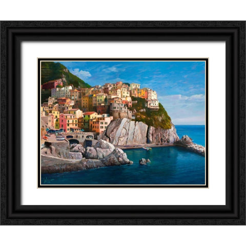 Manarola-Le Cinque Terre Black Ornate Wood Framed Art Print with Double Matting by Galasso, Adriano