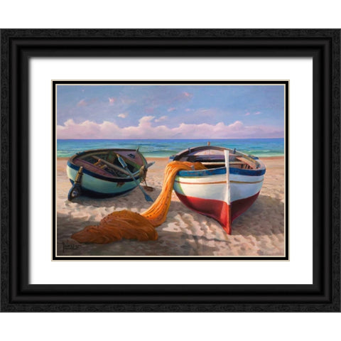 Barche sulla spiaggia Black Ornate Wood Framed Art Print with Double Matting by Galasso, Adriano