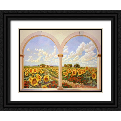 Strada dei girasoli Black Ornate Wood Framed Art Print with Double Matting by Del Missier, Andrea