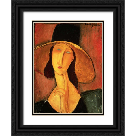 Portrait of Jeanne Hebuterne Black Ornate Wood Framed Art Print with Double Matting by Modigliani, Amedeo