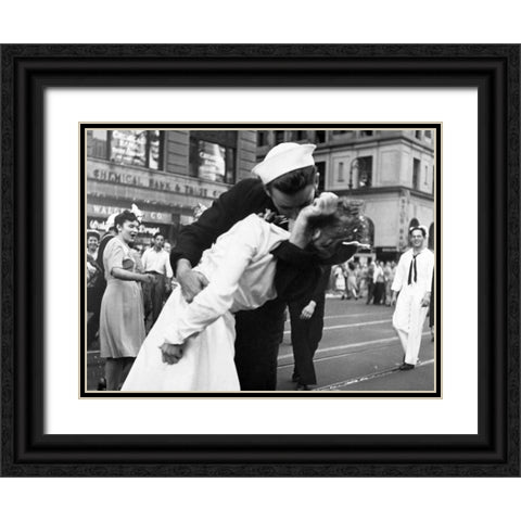 Kissing the War Goodbye in Times Square 1945 Black Ornate Wood Framed Art Print with Double Matting by Jorgensen, Victor