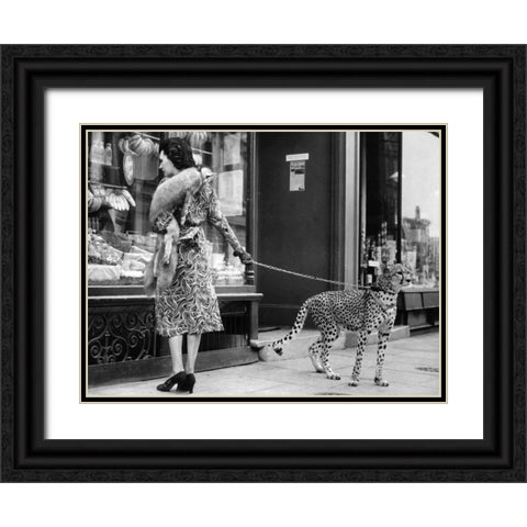 Elegant Woman with Cheetah Black Ornate Wood Framed Art Print with Double Matting by Anonymous