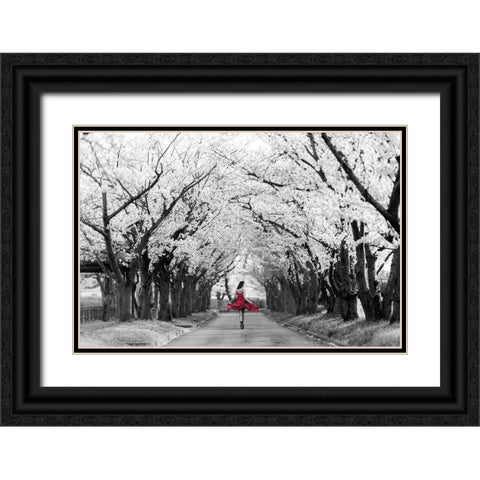 Sakura Girl Black Ornate Wood Framed Art Print with Double Matting by Haute Photo Collection