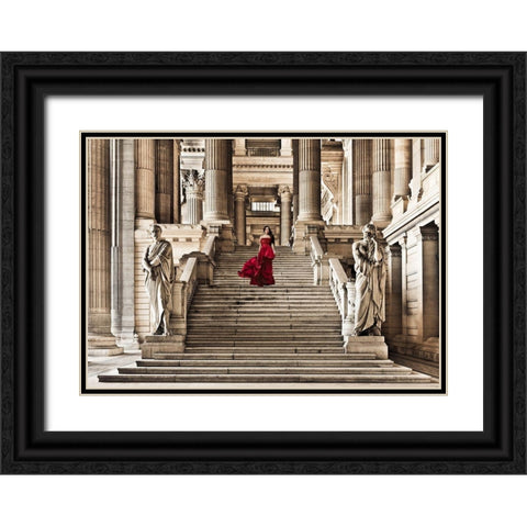 Dame a lescalier Black Ornate Wood Framed Art Print with Double Matting by Haute Photo Collection