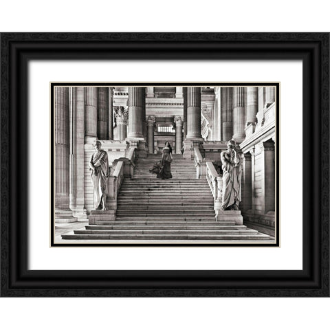 Dame a l escalier (BW) Black Ornate Wood Framed Art Print with Double Matting by Haute Photo Collection