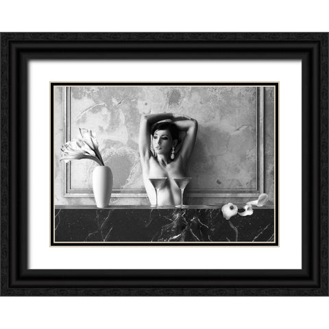 Cocktail for Two (BW) Black Ornate Wood Framed Art Print with Double Matting by Lauren, Julian