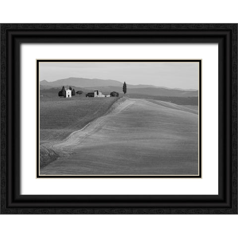 Val dOrcia-Siena-Tuscany (BW) Black Ornate Wood Framed Art Print with Double Matting by Pangea Images