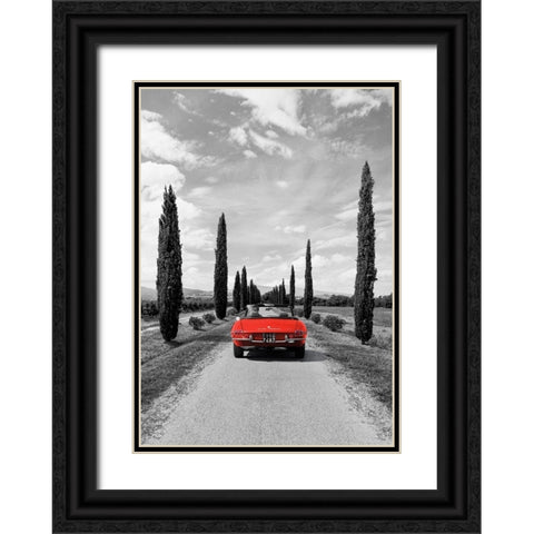 Sportscar in Tuscany (BW) Black Ornate Wood Framed Art Print with Double Matting by Gasoline Images