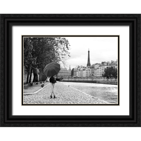 Quai de la Seine (BW) Black Ornate Wood Framed Art Print with Double Matting by Lauren, Julian