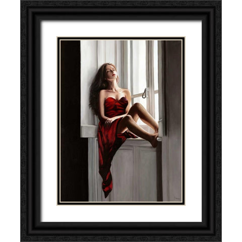 At the window Black Ornate Wood Framed Art Print with Double Matting by Benson, Pierre