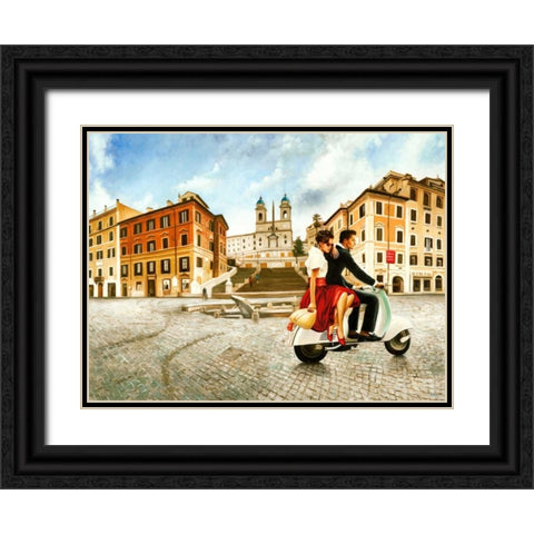 Lovers in Rome Black Ornate Wood Framed Art Print with Double Matting by Benson, Pierre