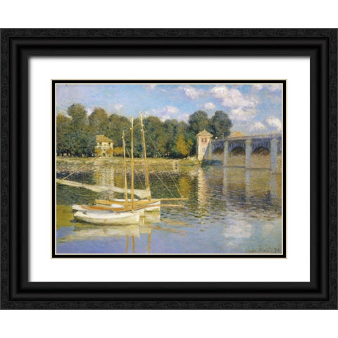 The Bridge at Argenteuil Black Ornate Wood Framed Art Print with Double Matting by Monet, Claude