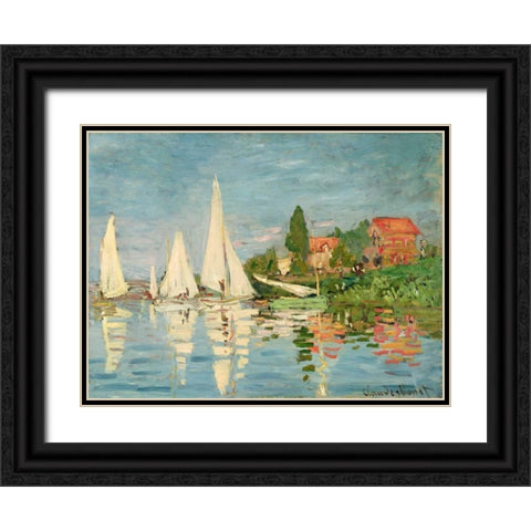 Regatta at Argenteuil Black Ornate Wood Framed Art Print with Double Matting by Monet, Claude