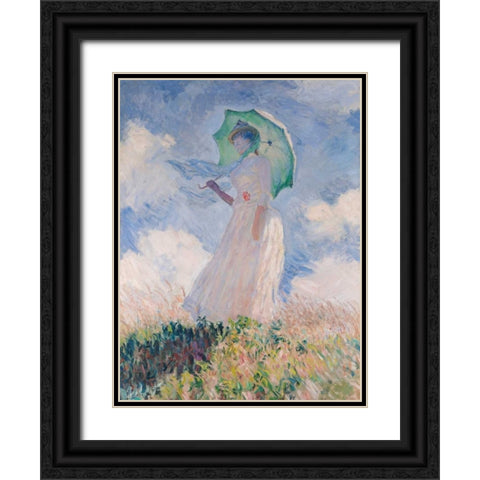 Woman with Parasol-Left Black Ornate Wood Framed Art Print with Double Matting by Monet, Claude