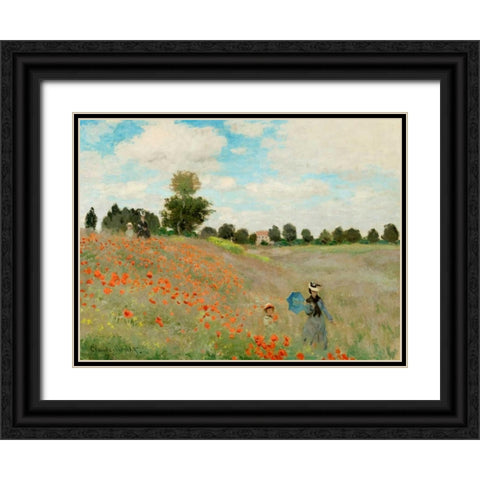 Coquelicots Black Ornate Wood Framed Art Print with Double Matting by Monet, Claude