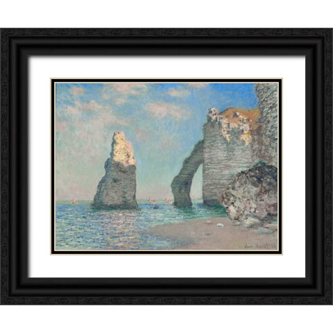 The Cliffs at Etretat Black Ornate Wood Framed Art Print with Double Matting by Monet, Claude