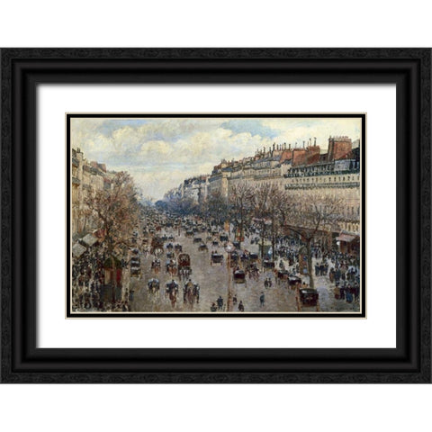 Boulevard Monmartre a Paris Black Ornate Wood Framed Art Print with Double Matting by Pissarro, Camille