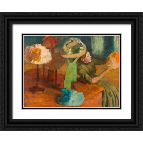 The Millinery Shop Black Ornate Wood Framed Art Print with Double Matting by Degas, Edgar