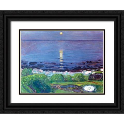 Seascape Black Ornate Wood Framed Art Print with Double Matting by Munch, Edvard