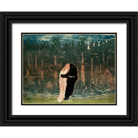 Lovers Black Ornate Wood Framed Art Print with Double Matting by Munch, Edvard