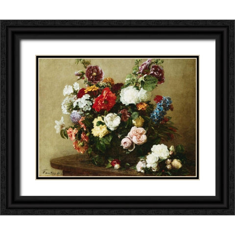 Bouquet of Various Flowers Black Ornate Wood Framed Art Print with Double Matting by Fantin-Latour, Henri
