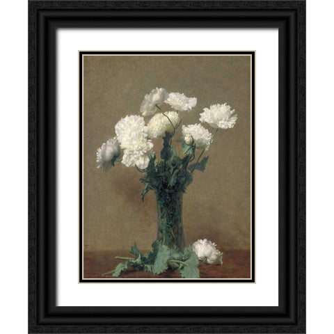 White Poppies Black Ornate Wood Framed Art Print with Double Matting by Fantin-Latour, Henri