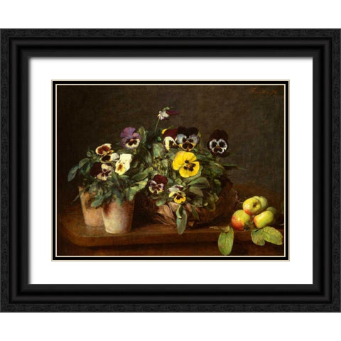 Still Life with Pansies  Black Ornate Wood Framed Art Print with Double Matting by Fantin-Latour, Henri