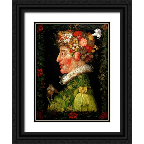 Spring Black Ornate Wood Framed Art Print with Double Matting by Arcimboldo, Giuseppe