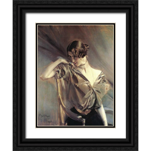 Cleo de Merode Black Ornate Wood Framed Art Print with Double Matting by Boldini, Giovanni