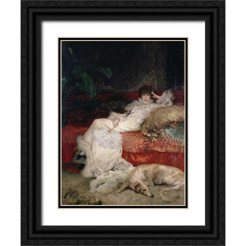 Sarah Bernhardt Black Ornate Wood Framed Art Print with Double Matting by Clairin ,Georges