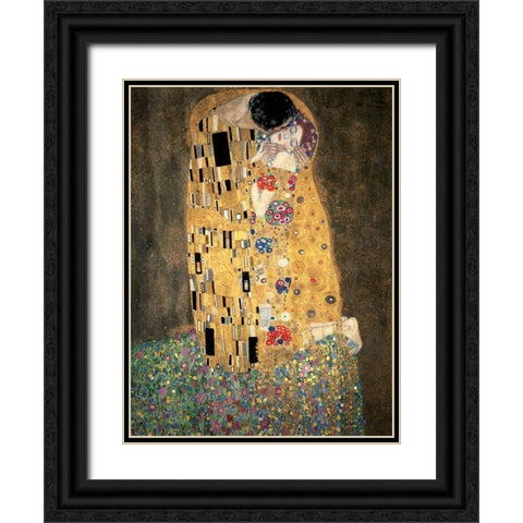 The Kiss Black Ornate Wood Framed Art Print with Double Matting by Klimt, Gustav