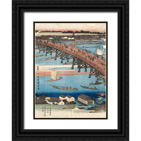 Woodcut I Black Ornate Wood Framed Art Print with Double Matting by Hiroshige, Ando