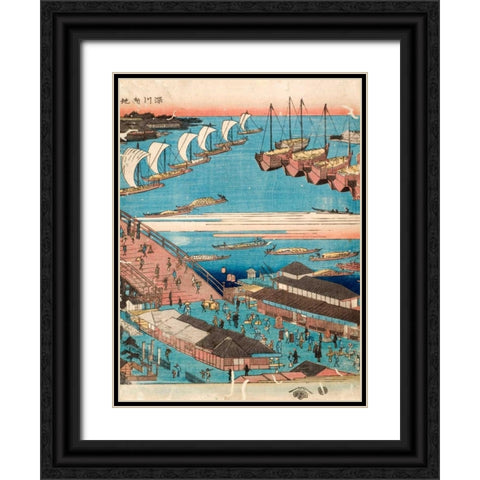 Woodcut II Black Ornate Wood Framed Art Print with Double Matting by Hiroshige, Ando