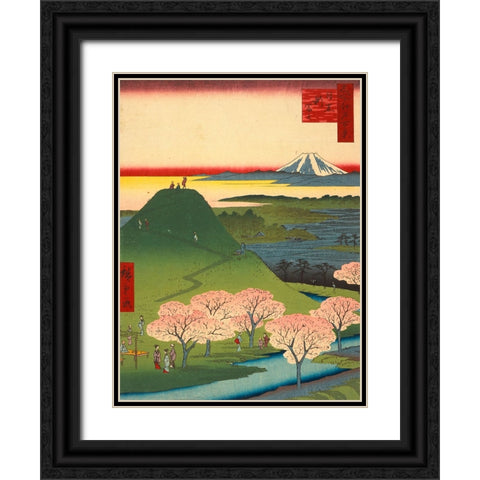 New Fuji, Meguro Black Ornate Wood Framed Art Print with Double Matting by Hiroshige, Ando