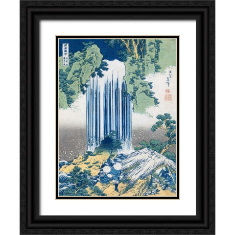 The Yoro Falls ca. 1830-1831 Black Ornate Wood Framed Art Print with Double Matting by Hokusai