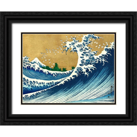 The Big Wave-from 100 views of Mt. Fuji Black Ornate Wood Framed Art Print with Double Matting by Hokusai
