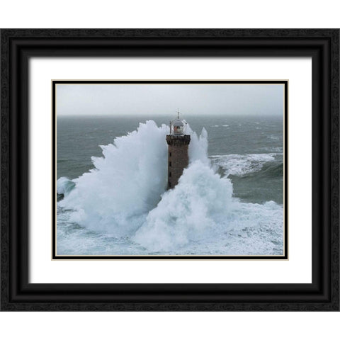 Phare de Kereon Black Ornate Wood Framed Art Print with Double Matting by Guichard, Jean