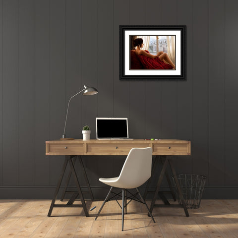 At the window Black Ornate Wood Framed Art Print with Double Matting by Silver, John