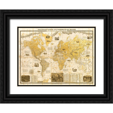 Gilded 1859 Map of the World Black Ornate Wood Framed Art Print with Double Matting by Joannoo