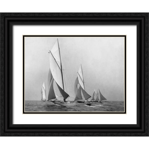 Saliboats Sailing Downwind ca. 1900-1920 Black Ornate Wood Framed Art Print with Double Matting by Levick, Edwin