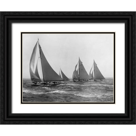 Sloops at Sail 1915 Black Ornate Wood Framed Art Print with Double Matting by Levick, Edwin