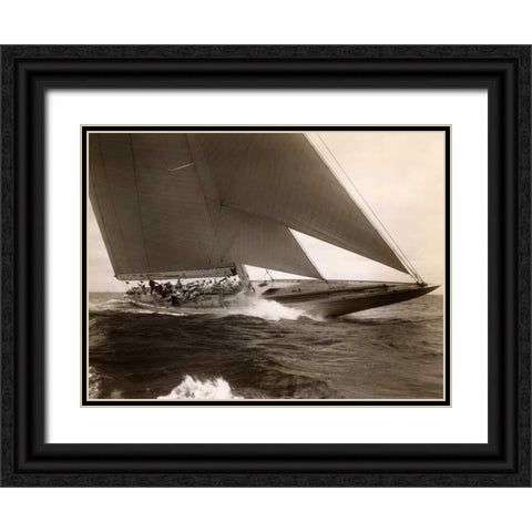 J Class Sailboat 1934 Black Ornate Wood Framed Art Print with Double Matting by Levick, Edwin