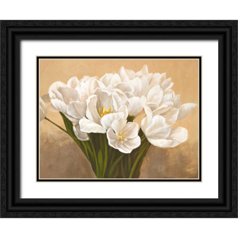 Tulipes blanches Black Ornate Wood Framed Art Print with Double Matting by Sanna, Leonardo
